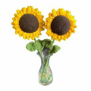 🌻Handmade Crochet Sunflower Knit Artificial Wool Flower Yellow 2 Pc 6*6 in